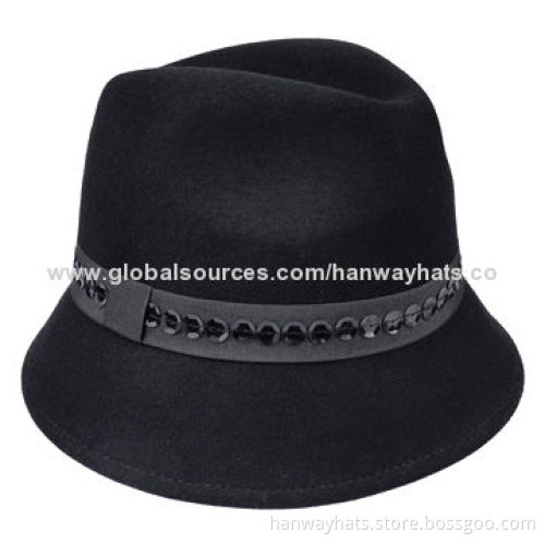 Women's down brim fedora with grosgrain band & sequin